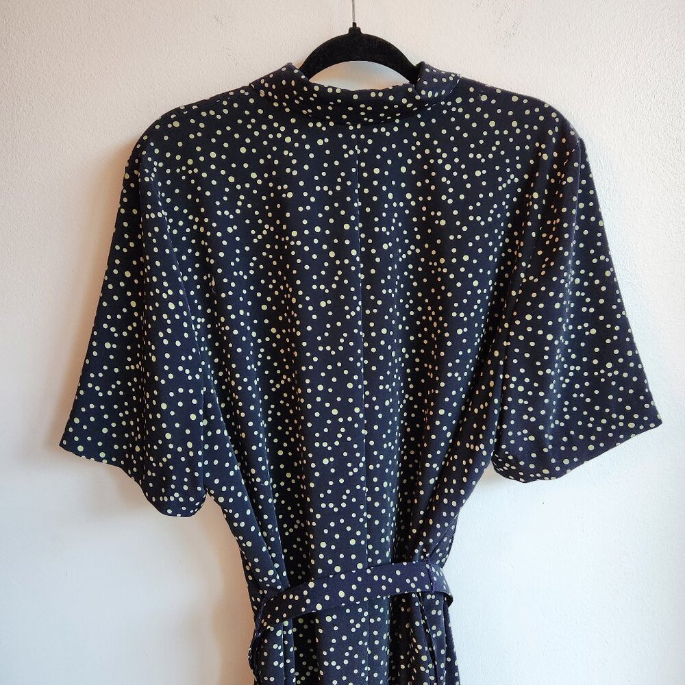 Vintage Navy Polka Dot Midi Dress Made in Canada - Sz 14 - Picture 11 of 11